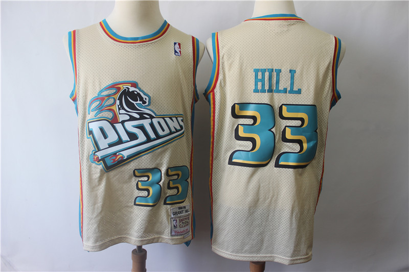 Men Detroit Pistons #33 Grant Hill Cream Throwback Stitched NBA Jersey